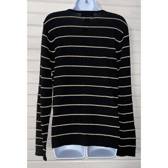 NWT August Silk Heritage Sz XL Black Gold Stripes Textured Button Up Cardigan - Picture 5 of 10